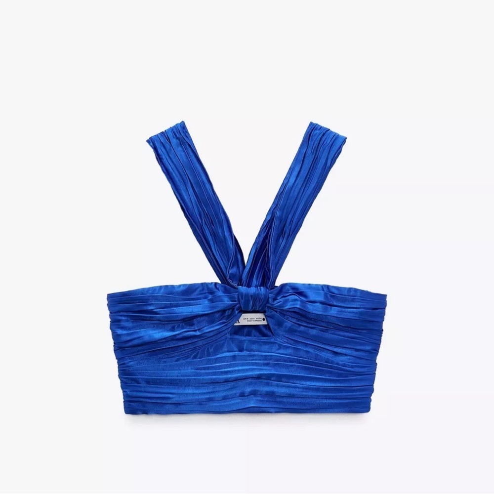 Zara Blue Ruched Crop Top Size S